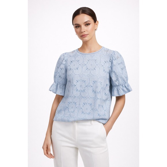 LUXVEER Tops - LUXVEER Lace Blouse Women Size S Blue